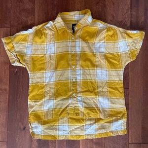 Yellow & White Checkered Multi-Layered Button Down T-Shirt